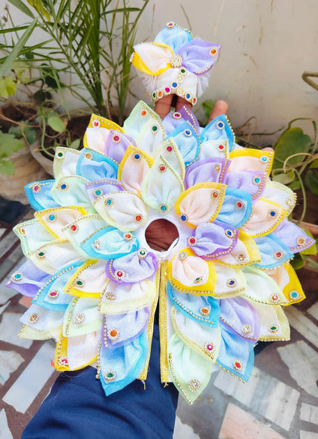Feather and Multi colour butti laddu gopal dress with pagdi main image 0