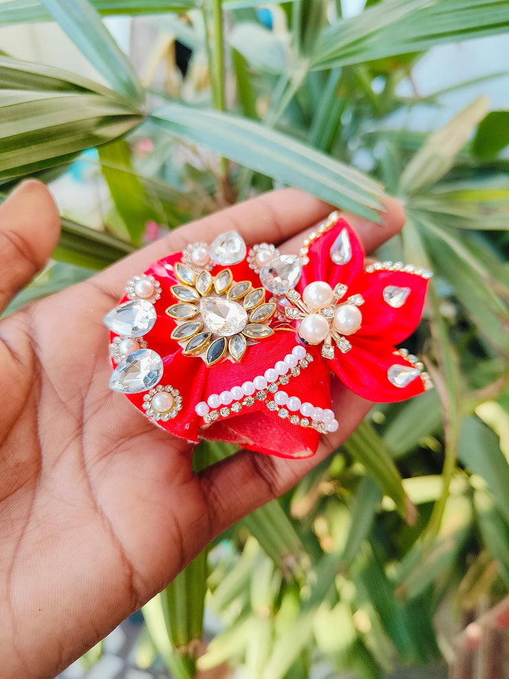 Red Stone work Pagdi for laddu ji 