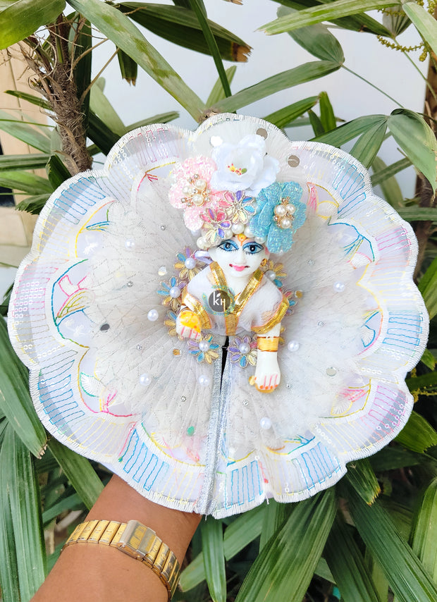 White cute and beautiful lace dress for laddu gopal ji with pagdi and choli