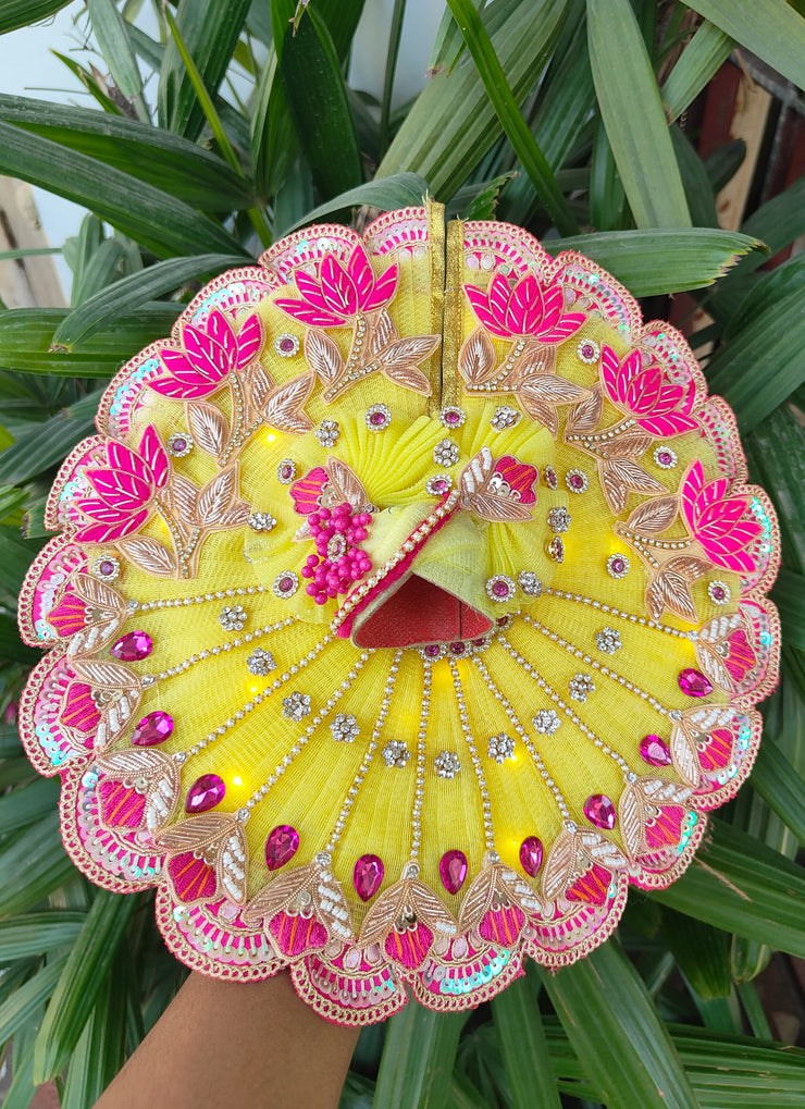 Diwali special lemon and rani combination light dress for laddu gopal ji wih pagdi and choli