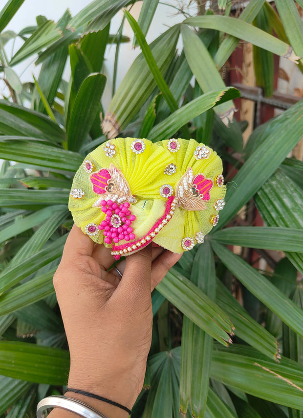 Diwali special lemon and rani combination light dress for laddu gopal ji wih pagdi and choli