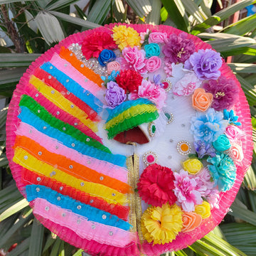 Holi special multicolour floral dress for laddu gopal with pagdi and choli