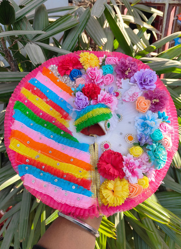 Holi special multicolour floral dress for laddu gopal with pagdi and choli