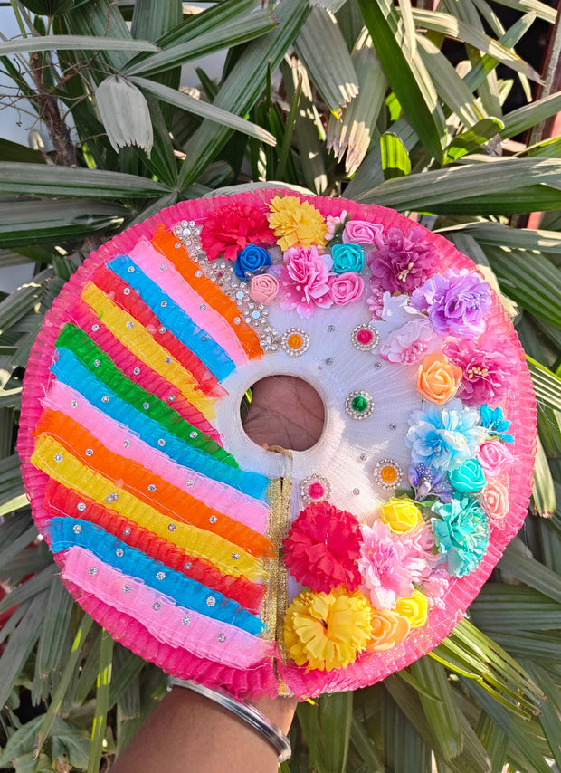 Holi special multicolour floral dress for laddu gopal with pagdi and choli