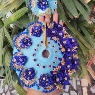 Blue haar flowers heavy dress with pagdi for laddu gopal ji