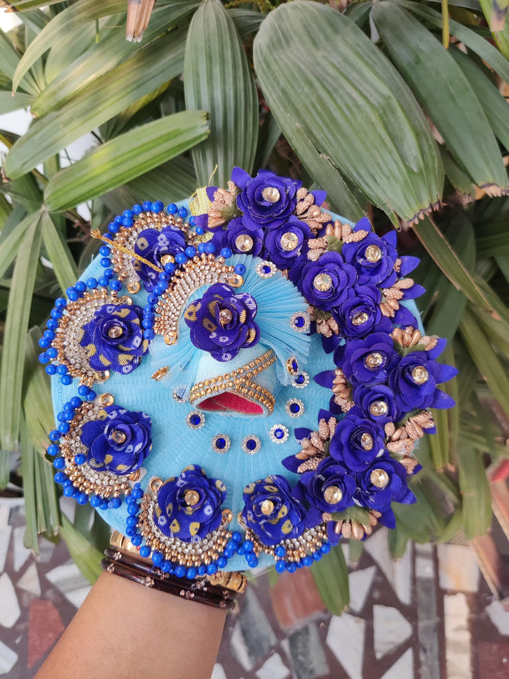 Blue haar flowers heavy dress with pagdi for laddu gopal ji