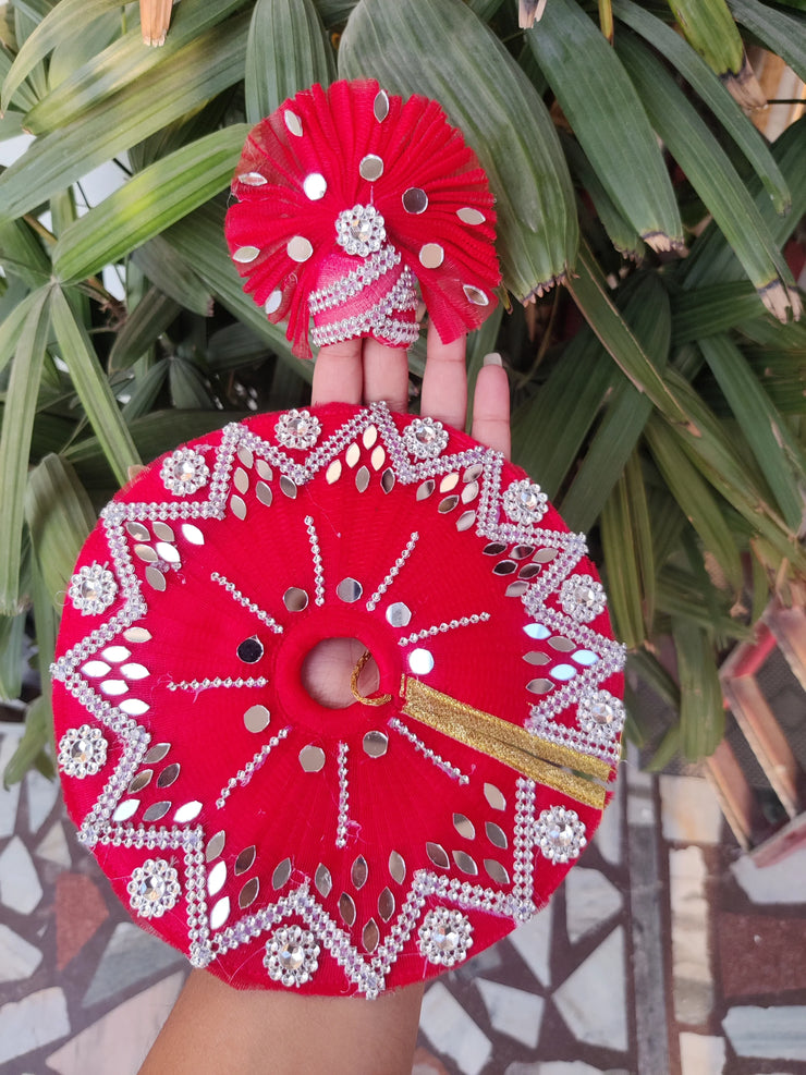 Red mirror heavy dress with pagdi for laddu gopal ji