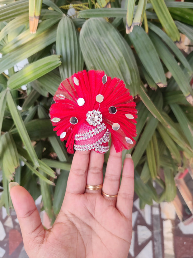 Red mirror heavy dress with pagdi for laddu gopal ji