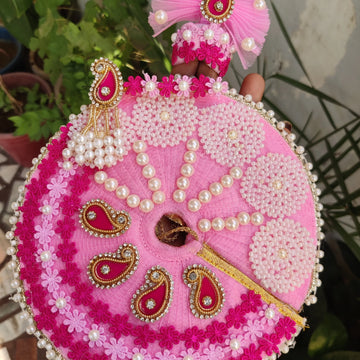 Pink heavy dress with pagdi and basuri for laddu gopal ji