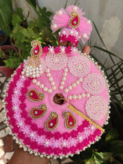 Pink heavy dress with pagdi and basuri for laddu gopal ji