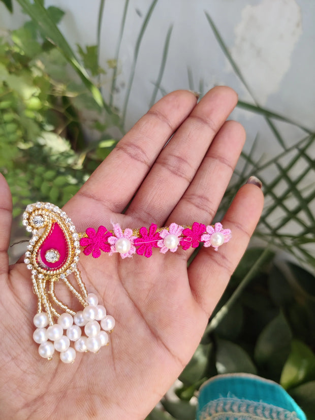 Pink heavy dress with pagdi and basuri for laddu gopal ji