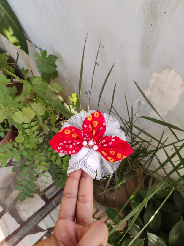 White bhandej patti heavy dress with pagdi for laddu gopal ji