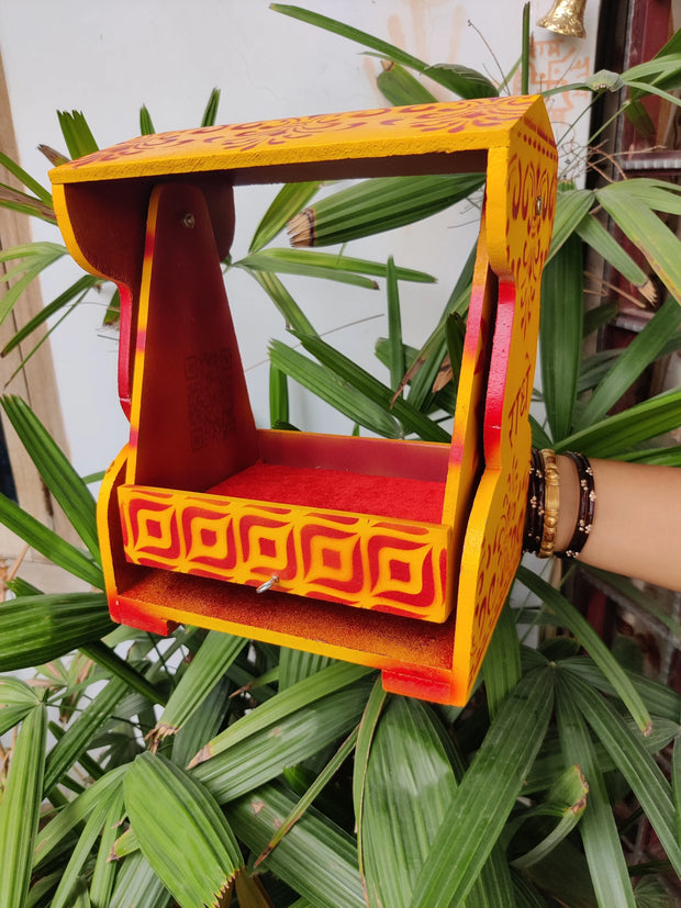 Hut style unique design wooden jhula for laddu gopal ji