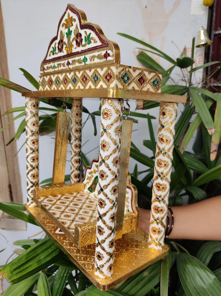 Temple style unique design minakaari wooden jhula for laddu gopal ji