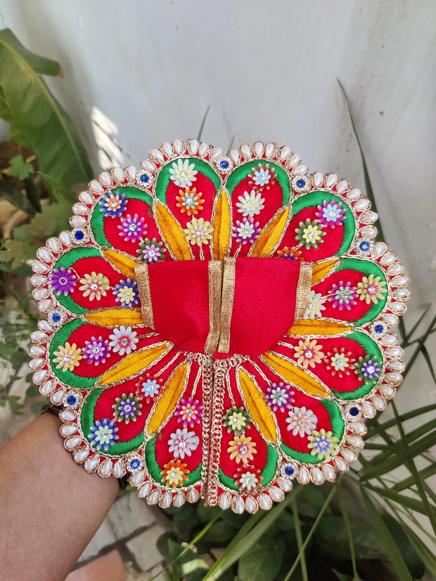 Thread work heavy flower dress for laddu gopal ji