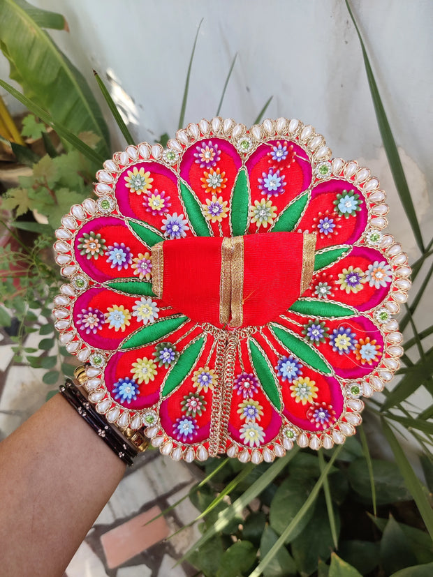 Thread work heavy flower dress for laddu gopal ji