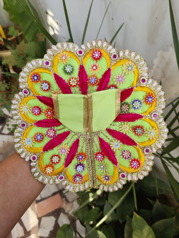 Thread work heavy flower dress for laddu gopal ji