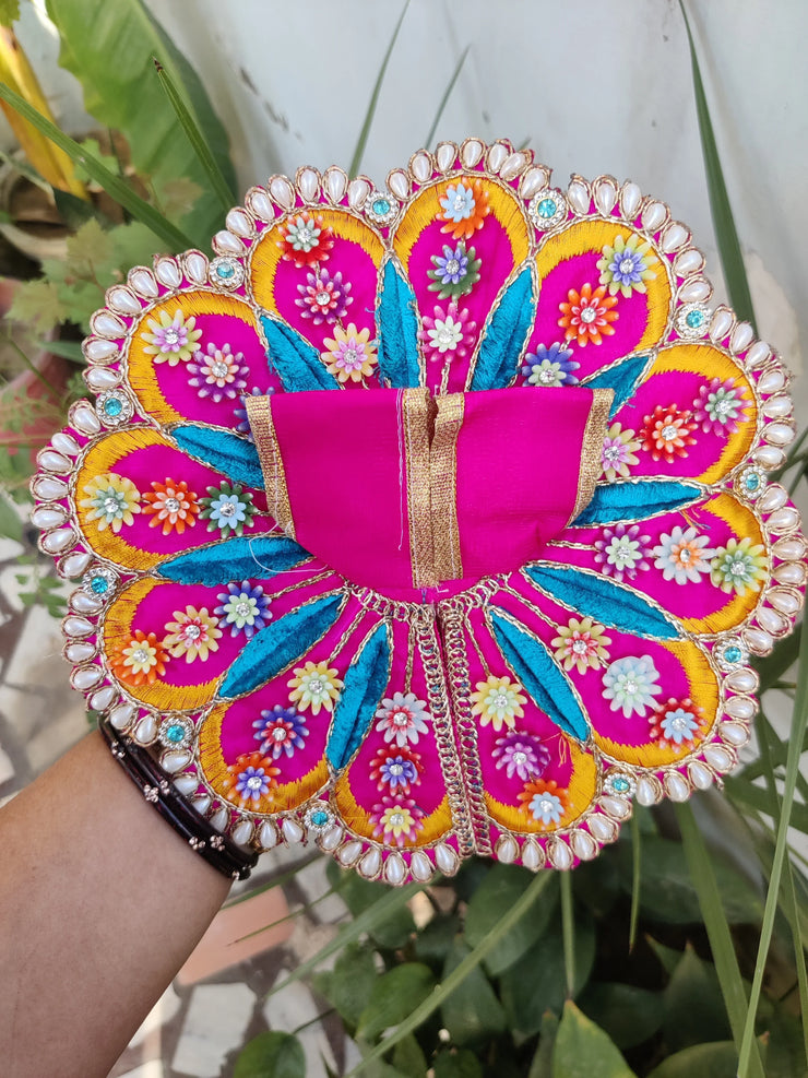 Thread work heavy flower dress for laddu gopal ji