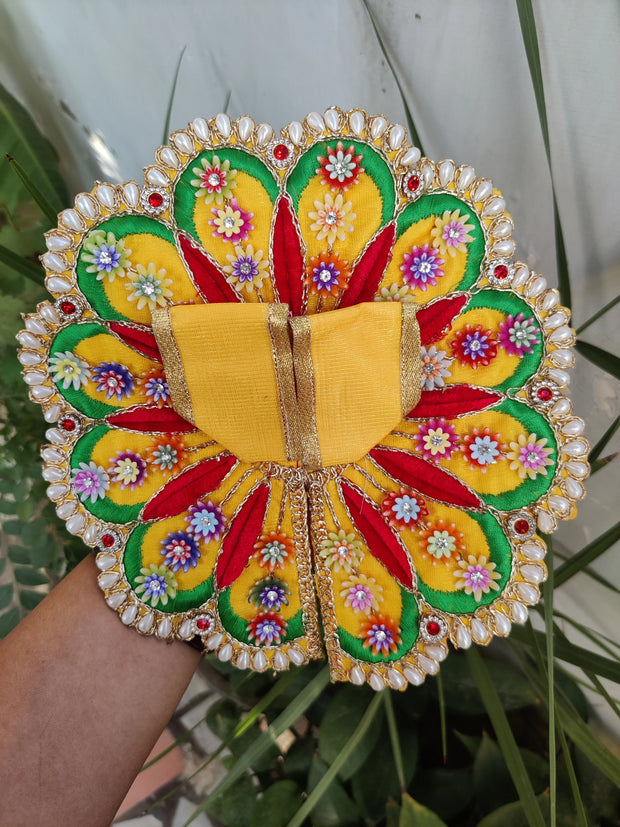 Thread work heavy flower dress for laddu gopal ji