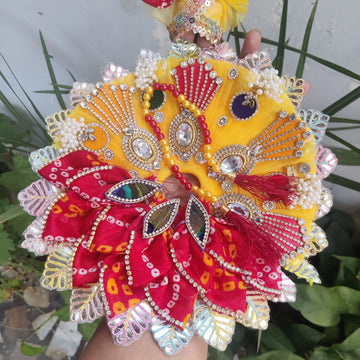 Red yellow heavy bhandej patti with pagadi and patka janmashtami special dress for laddu gopal ji