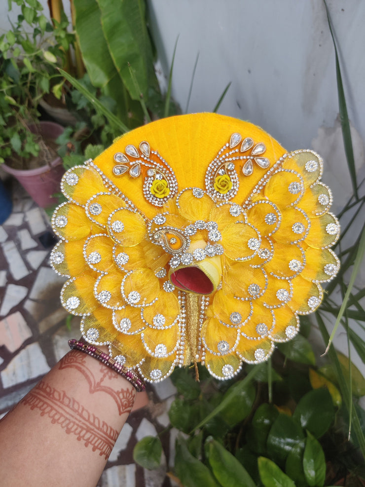 Yellow patti butterfly design heavy dress with pagdi and choli for laddu gopal ji