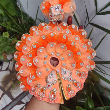 Peach ring leaf design heavy dress with pagdi and choli for laddu gopal ji