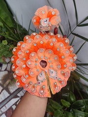 Peach ring leaf design heavy dress with pagdi and choli for laddu gopal ji