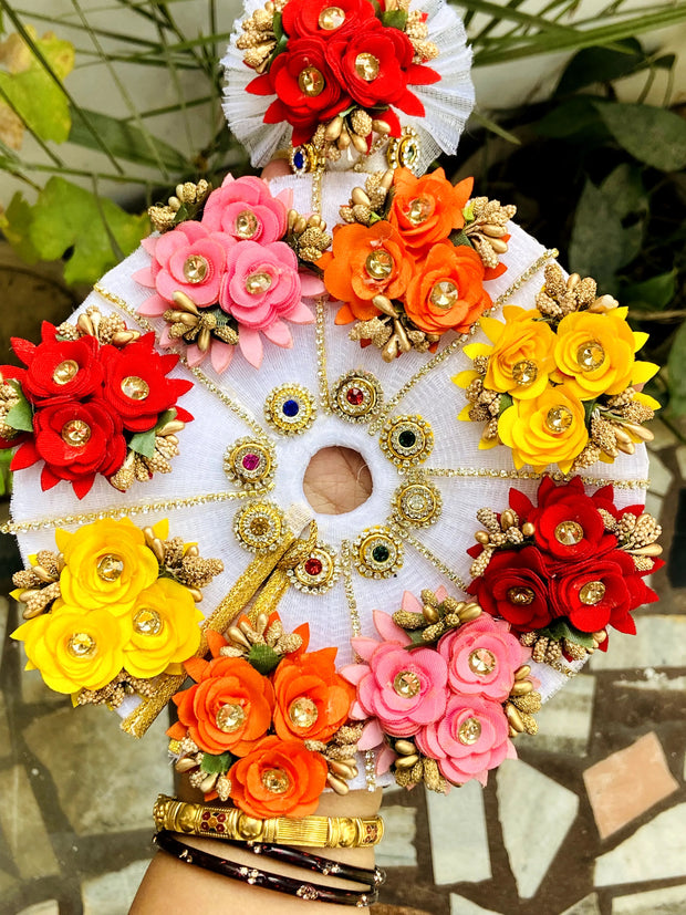 multi flowers heavy dress with pagdi for laddu gopal ji