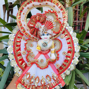White and Red Chakri Dress for laddu ji 