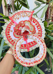 Festival special fancy chakra dress for laddu gopal ji with pagdi and choli in red and white combination
