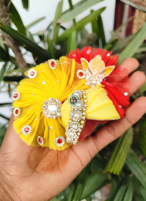Janmashtmi special yellow & red combination dress for laddu gopal ji with pagdi and choli