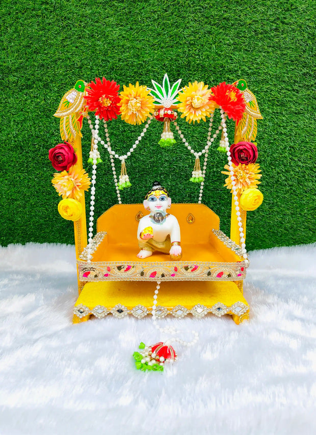 Unique design yellow color with flowers jhula for laddu gopal ji