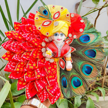 Janmashtami special bhandej patti mor pankh heavy dress for laddu gopal with pagdi and choli