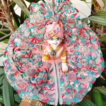 Pink base with multi thread work for laddu ji 