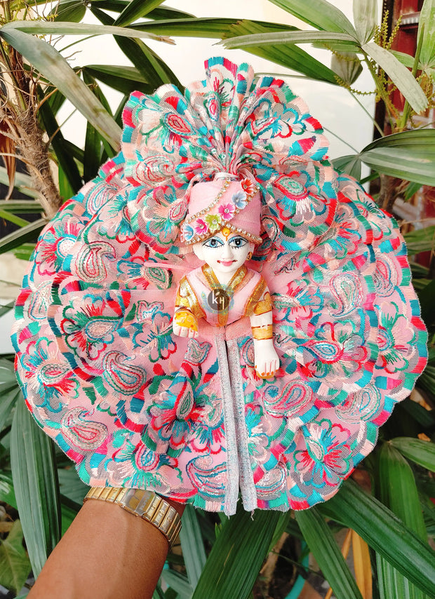 Pink base with multi thread work for laddu ji 