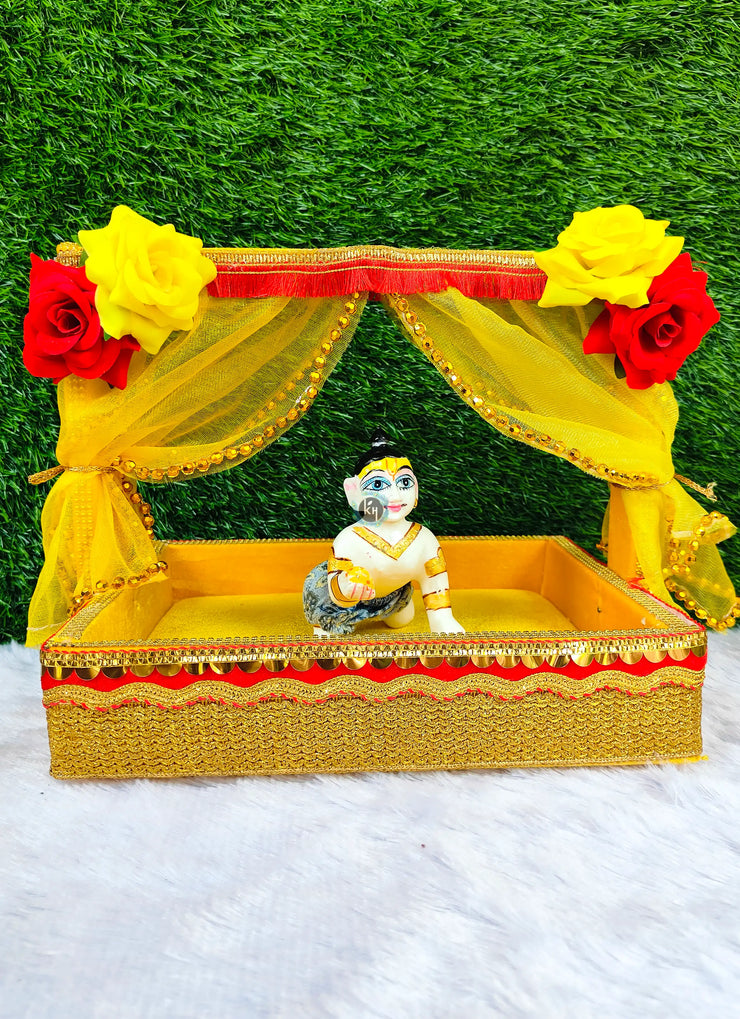 Red Yellow flower tokri for laddu ji 