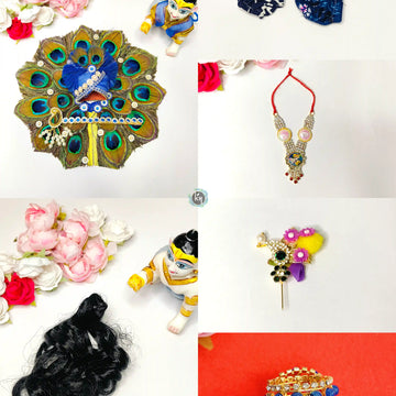 Laddu gopal diwali shringar full morpankh dress, mala, bansuri, kangan, nappy, hair and kalangi combo