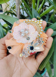 Peach color sheesha dress for laddu gopal ji with pagdi and choli