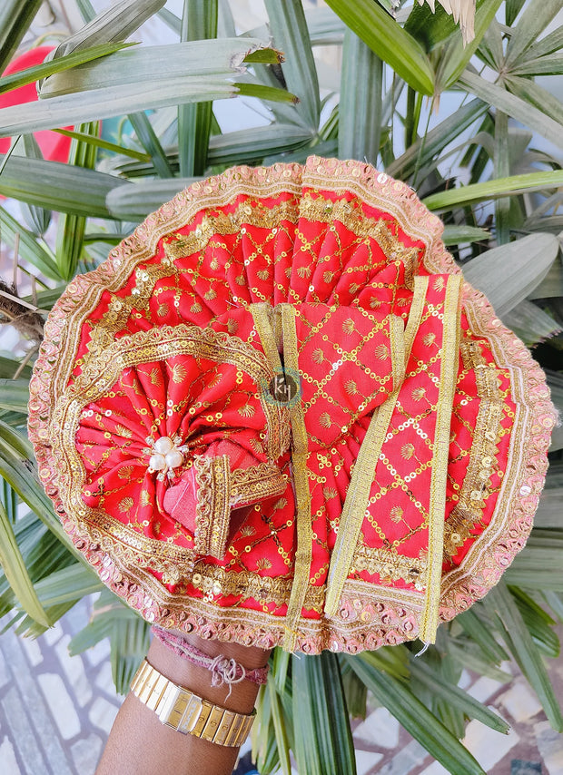 Red color fancy dress for laddu gopal ji with patka, pagdi and choli