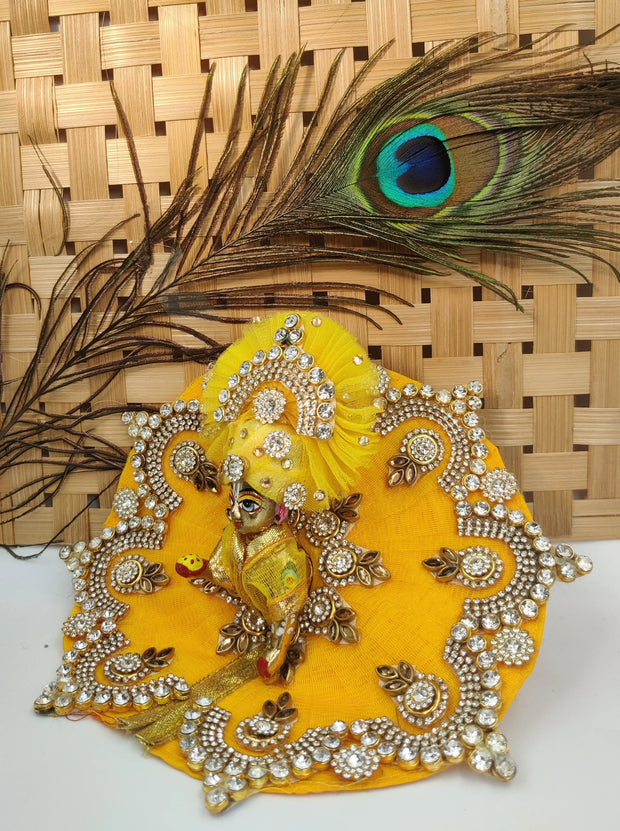 yellow heavy dress for laddu gopal ji with pagdi