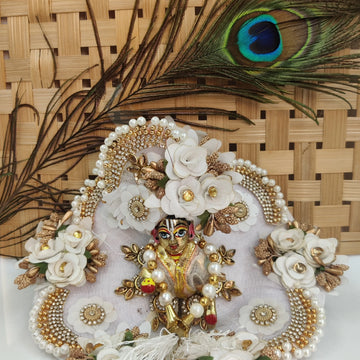 Full white heavy laddu gopal dress with pagdi (kh-1) - Bell bottom