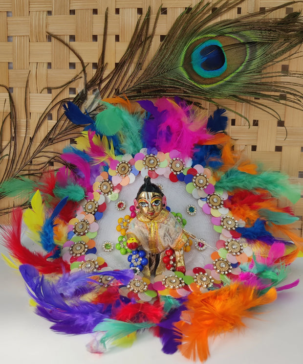 laddu gopal heavy holi feather dress with pagdi