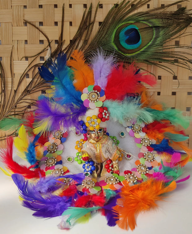 laddu gopal heavy holi feather dress with pagdi