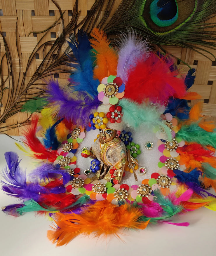 laddu gopal heavy holi feather dress with pagdi