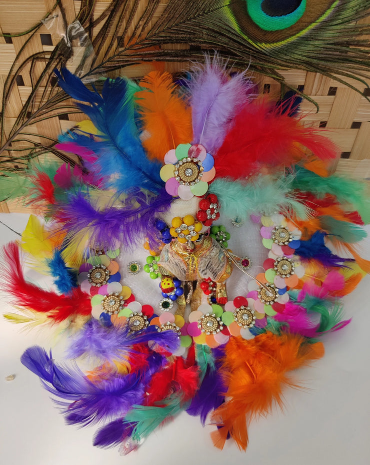 laddu gopal heavy holi feather dress with pagdi