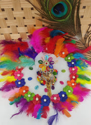 laddu gopal feather with Multi colour butti dress with pagdi