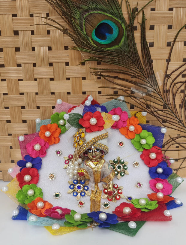 laddu gopal cute multi flowers dress with pagdi and patka