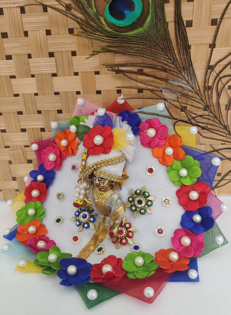 laddu gopal cute multi flowers dress with pagdi and patka