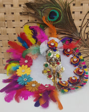 laddu gopal heavy feather holi dress with pagdi