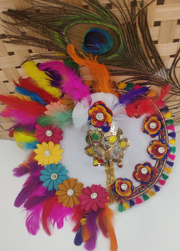 laddu gopal heavy feather holi dress with pagdi